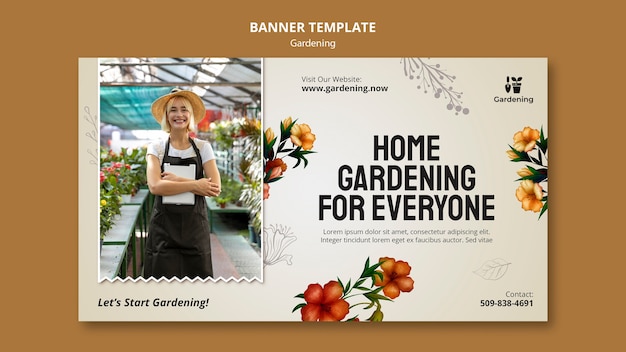 Free PSD hand drawn gardening banner template