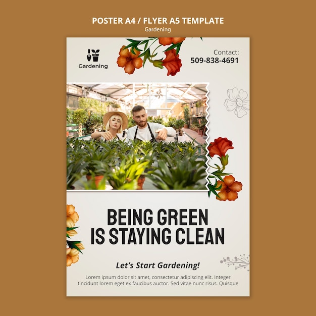 Hand drawn gardening poster template