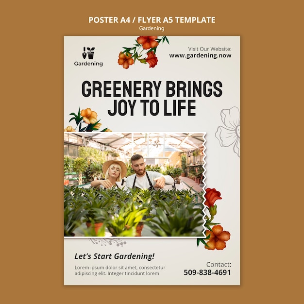 Hand drawn gardening poster template