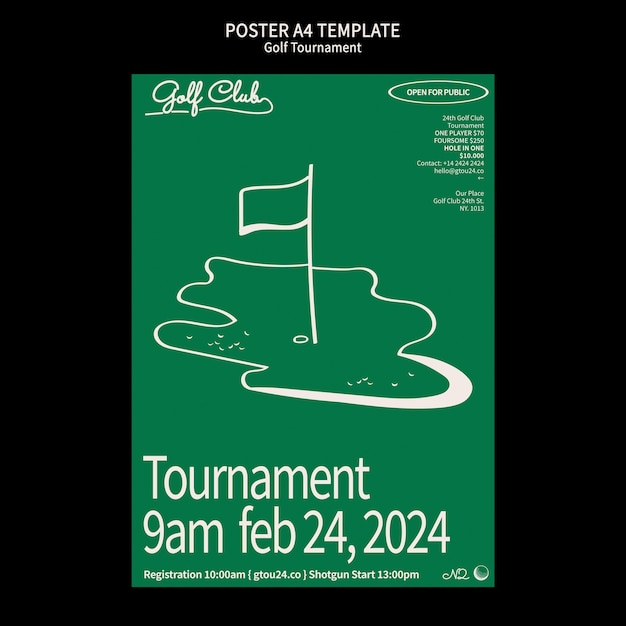 Free PSD hand drawn golf tournament poster template