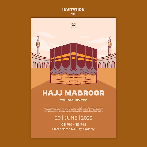 Free PSD hand drawn hajj celebration invitation template