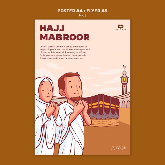 Free PSD hand drawn hajj celebration poster template