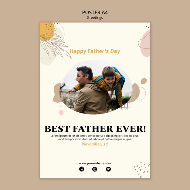 Free PSD hand drawn happy father's day poster template