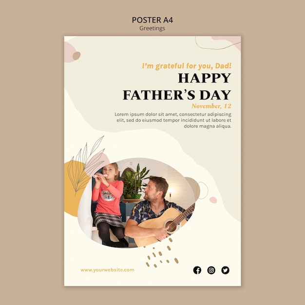 Free PSD hand drawn happy father's day poster