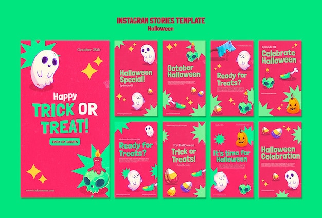 Free PSD hand drawn happy halloween instagram stories