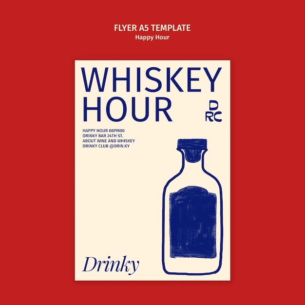 Free PSD hand drawn happy hour poster template