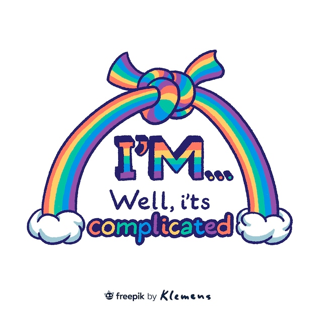 Free PSD hand drawn i'm... well, it's complicated lettering with rainbow