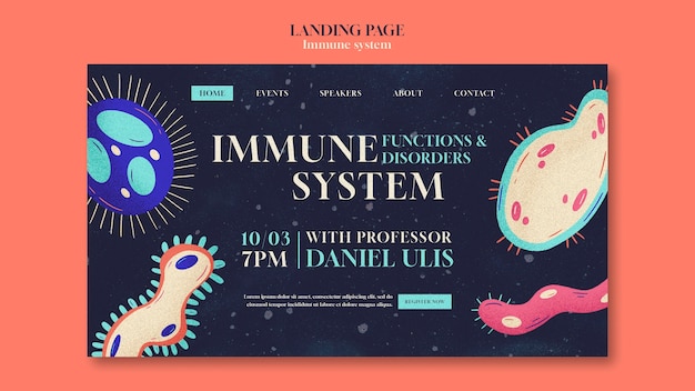 Free PSD hand drawn immune system landing page