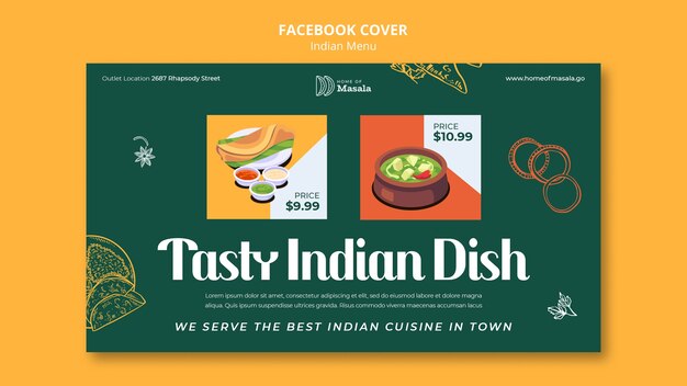 Hand drawn indian menu facebook cover