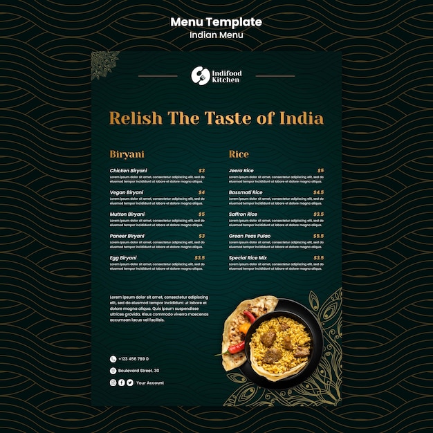 Free PSD hand drawn indian menu template