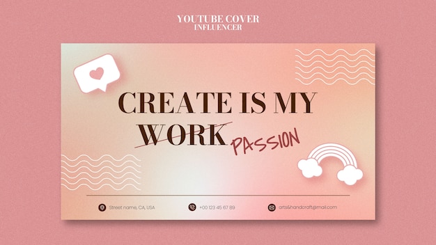 Free PSD hand drawn influencer job youtube cover template