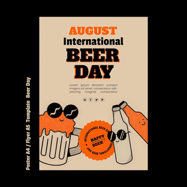 Free PSD hand drawn international beer day poster template