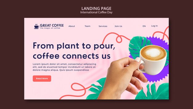 Hand drawn international coffee day landing page