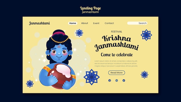 Free PSD hand drawn janmashtami celebration landing page