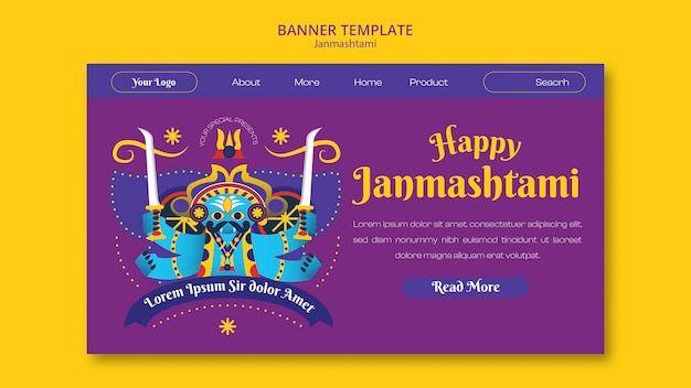 Hand drawn janmashtami celebration landing page