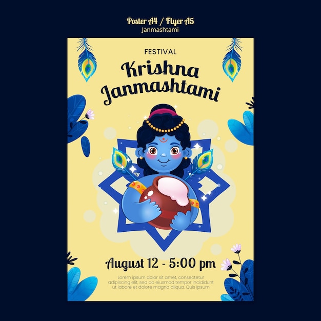 Hand drawn janmashtami celebration poster template