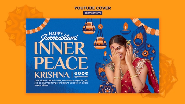 Free PSD hand drawn janmashtami celebration  youtube cover