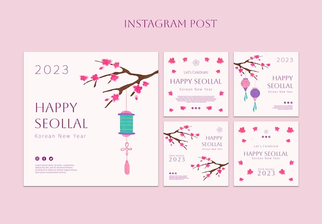 Free PSD hand drawn korean new year instagram posts