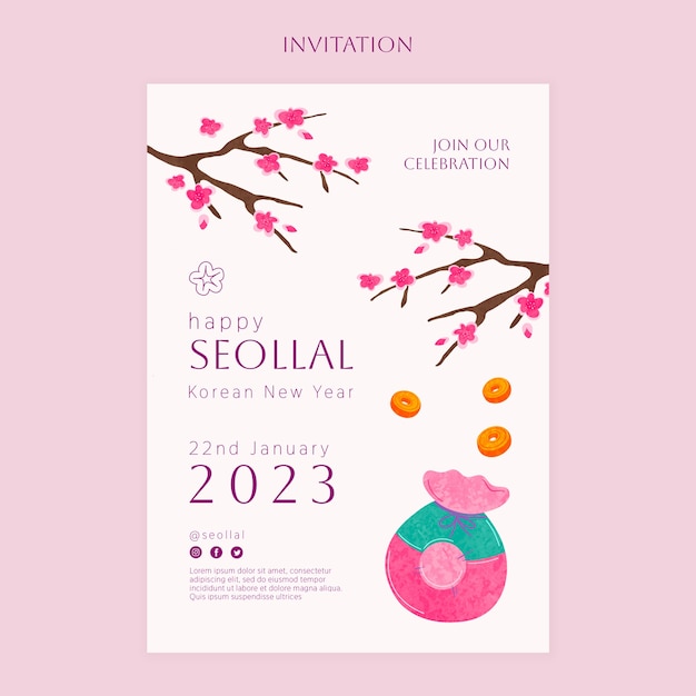 Free PSD hand drawn korean new year invitation template