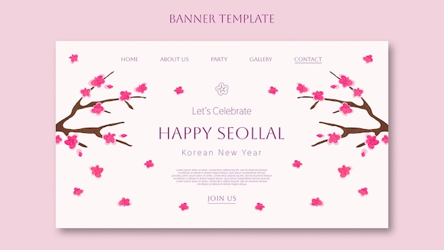 Free PSD hand drawn korean new year landing page template