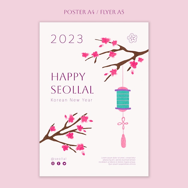 Free PSD hand drawn korean new year poster template