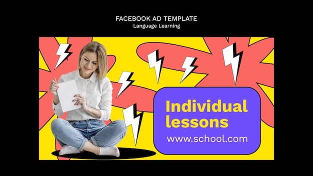 Free PSD hand drawn language learning facebook template