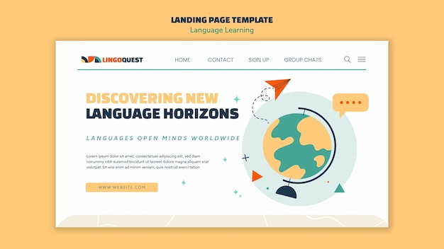 Free PSD hand drawn language learning landing page