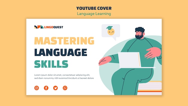 Free PSD hand drawn language learning youtube cover