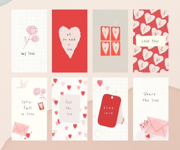 Free PSD hand-drawn love template psd social media set