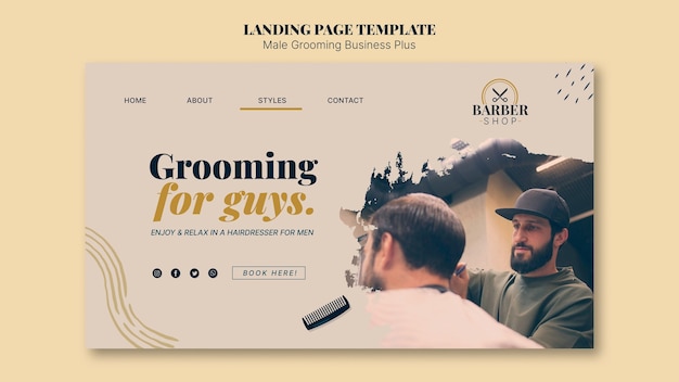 Free PSD hand drawn male grooming landing page