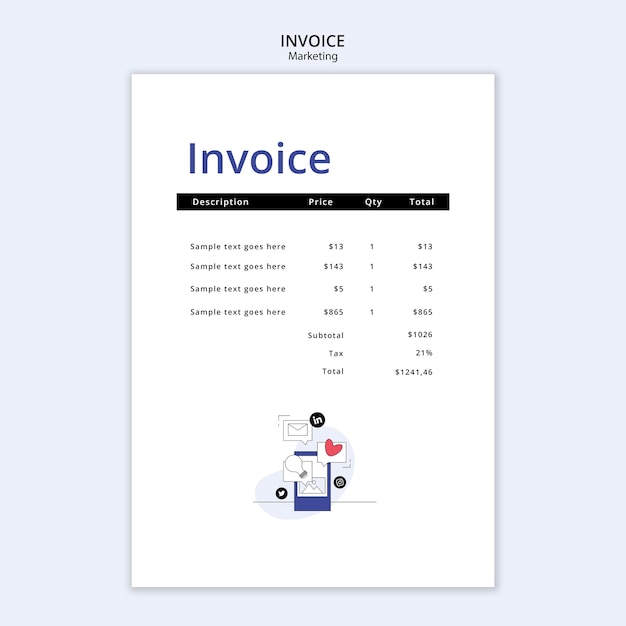 Free PSD hand drawn marketing concept invoice template