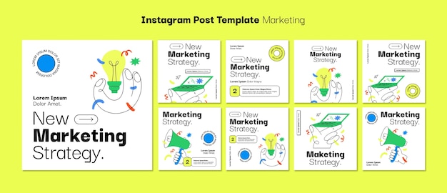 Free PSD hand drawn marketing instagram posts template