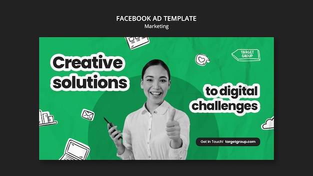 Free PSD hand drawn marketing strategy facebook template