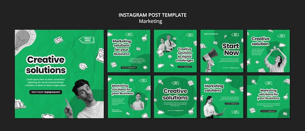 Free PSD hand drawn marketing strategy instagram posts