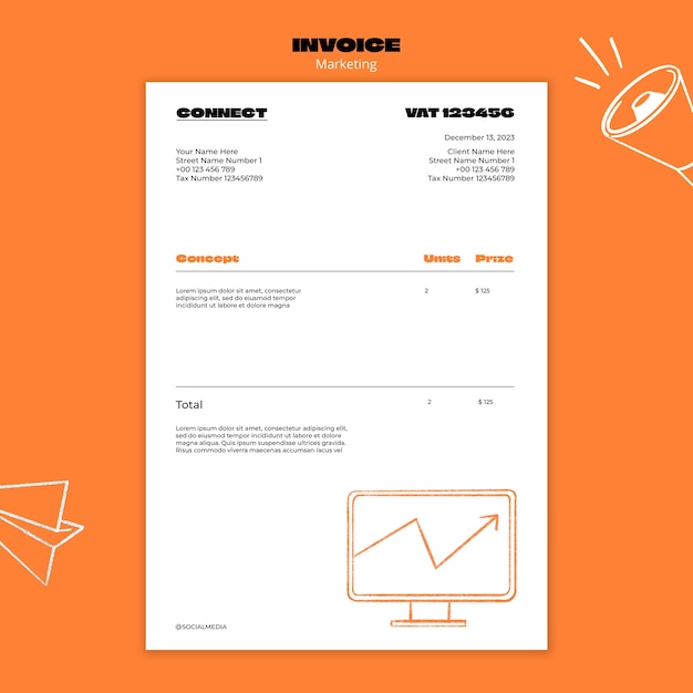 Free PSD hand drawn marketing strategy invoice template