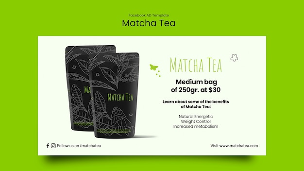 Free PSD hand drawn matcha tea facebook template