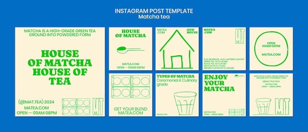 Free PSD hand drawn matcha tea  instagram posts