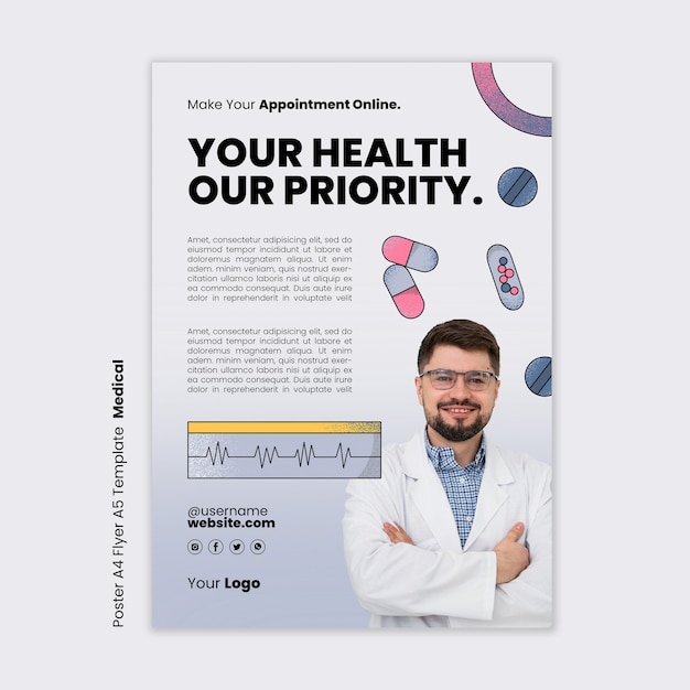 Free PSD hand drawn medical health poster template