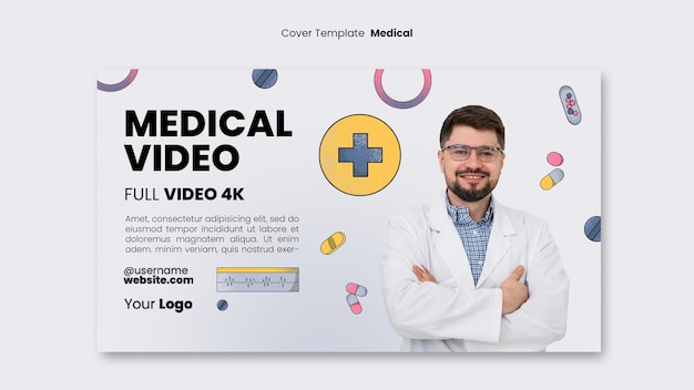 Free PSD hand drawn medical health youtube cover template