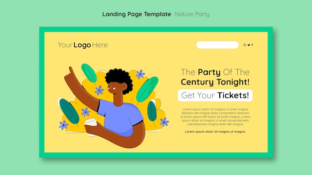 Free PSD hand drawn nature party web template