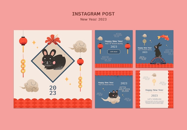 Hand drawn new year celebration instagram posts