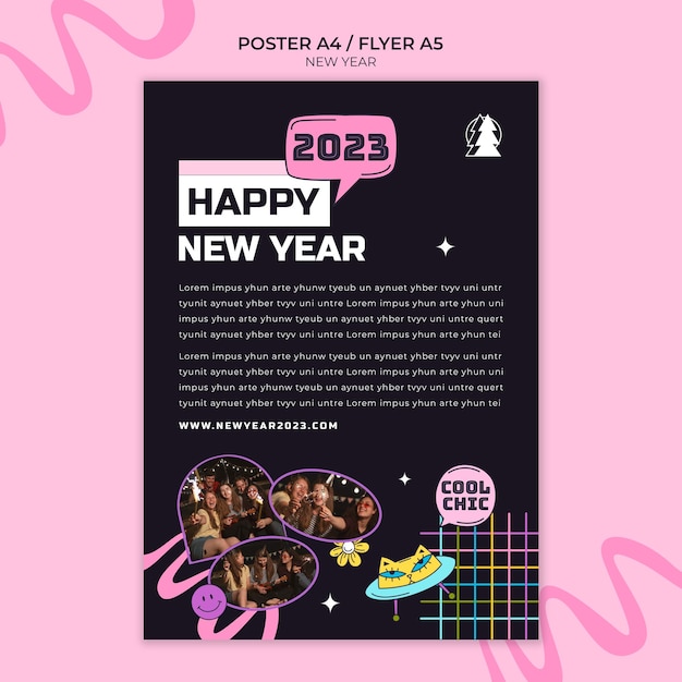 Free PSD hand drawn new year poster template