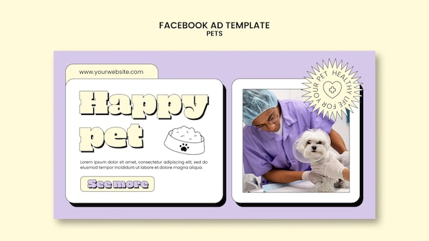 Free PSD hand drawn pets care facebook template