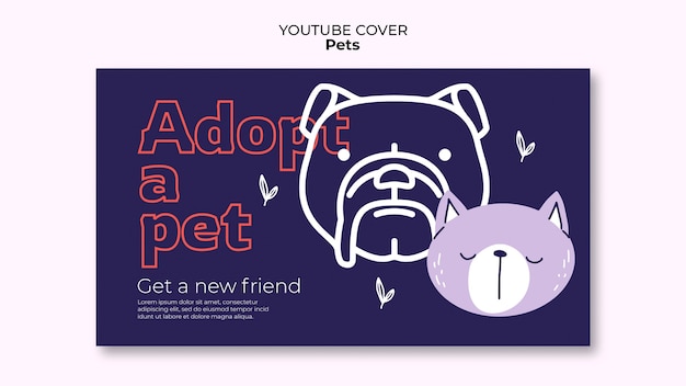 Free PSD hand drawn pets care youtube cover template