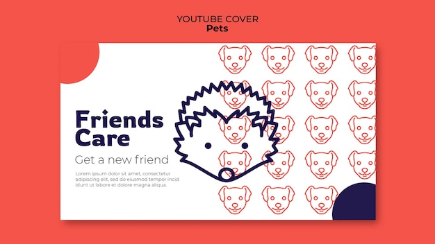 Hand drawn pets care youtube cover template