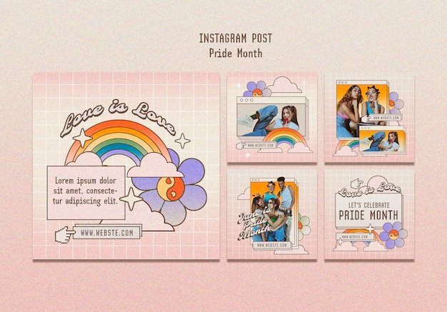 Free PSD hand drawn pride month instagram posts