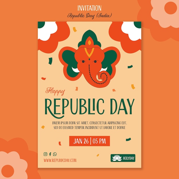 Free PSD hand drawn republic day invitation template