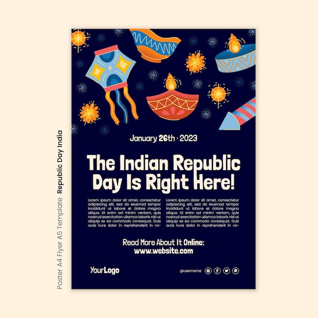 Free PSD hand drawn republic day poster