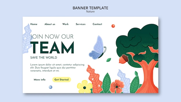 Free PSD hand drawn rescue nature landing page template