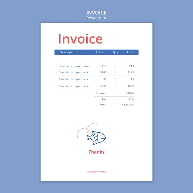 Hand drawn restaurant business invoice